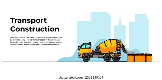 Cement mixer truck vector illustration. Modern flat in continuous line style. svg