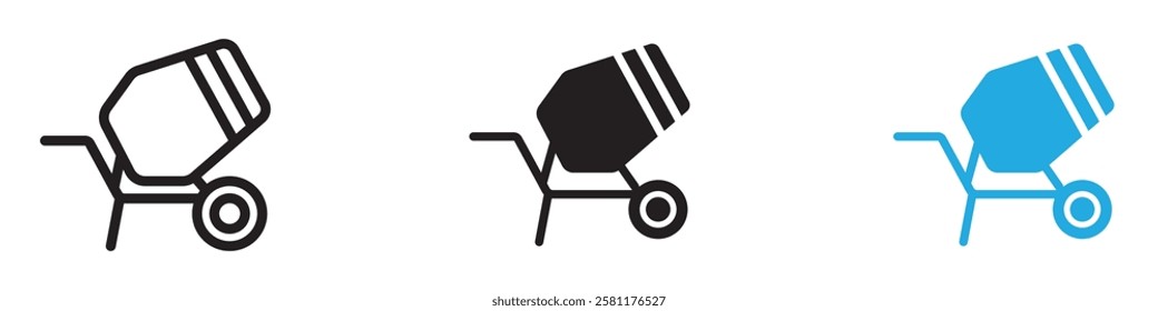 Cement mixers icon black white vector outline