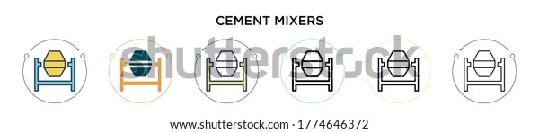 Cement mixers\
icon in filled, thin line, outline and stroke style. Vector\
illustration of two colored and black cement mixers vector icons\
designs can be used for mobile, ui,\
web