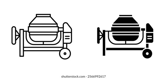 Cement mixers icons in outline and fill. vector illustration for ui.