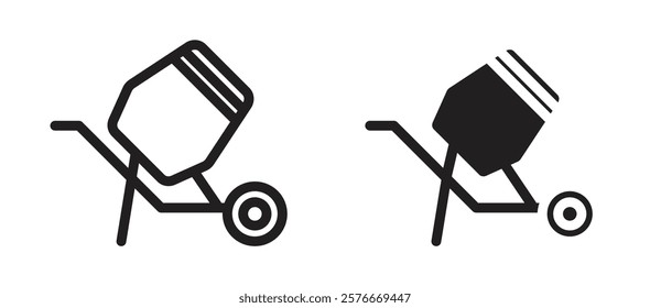 Cement mixers icons in outline and stroke versions