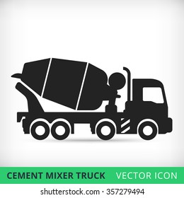 Cement Mixers Truck Flat Vector Icon Black Silhouette