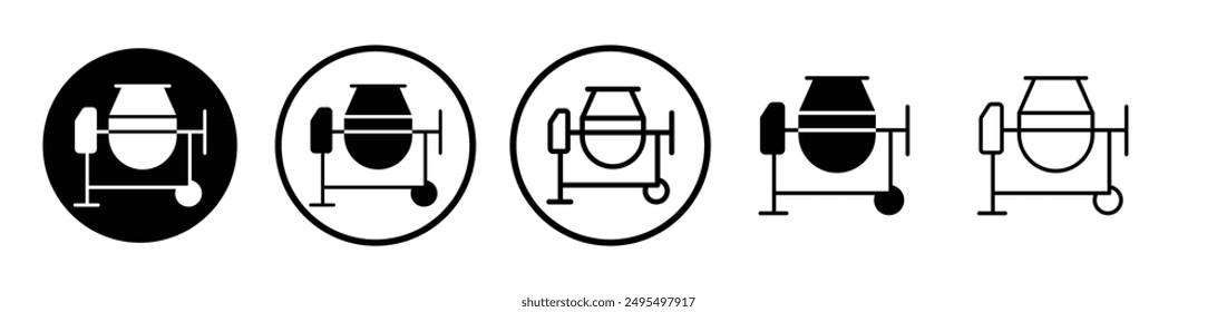 Cement mixers vector icon set in black and white color.