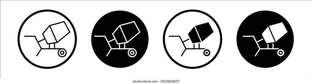Cement mixers vector icon set black filled and outlined style.