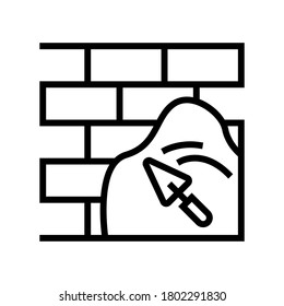 cement on brick wall line icon vector. cement on brick wall sign. isolated contour symbol black illustration