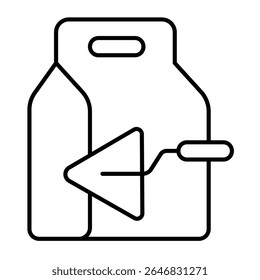 Saco de papel de cimento com ícone de linha fina espátula, fazendo conceito de estrada. Gráficos vetoriais. Saco de concreto e espátula, sinal de construção em fundo branco, estilo móvel ou design
