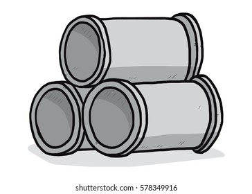 cement pipe  cartoon vector and illustration, hand drawn style, grayscale, isolated on white background.