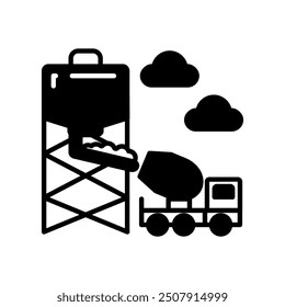 Icono de glifo de producción de cemento, Ilustración vectorial