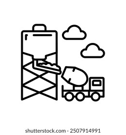 Cement Production Outline Icon, Vector illustration