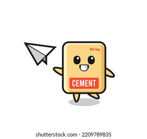 cement sack cartoon character throwing paper airplane , cute design