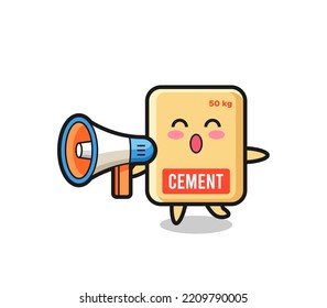 cement sack character illustration holding a megaphone , cute design