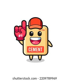 cement sack illustration cartoon with number 1 fans glove , cute design