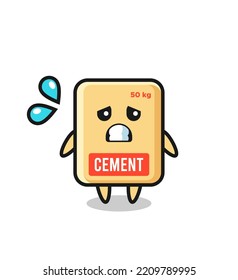 cement sack mascot character with afraid gesture , cute design