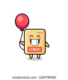 cement sack mascot illustration is playing balloon , cute design