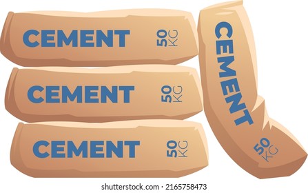 Cement Sack Stack. Construction Material Package Cartoon Icon Isolated On White Background