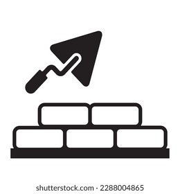 cement trowel and bricks vector icon isolated on white background. Bricklayer spatula vector icon. Vector bricklayer, mason tool icon. Construction and repair.