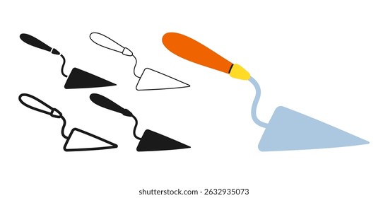 Cement trowel or builders spatula icon symbol set. Trowel symbol stylized design vector. Trowel flat sign professional construction tool repair. Simple icon design element isolated vector illustration