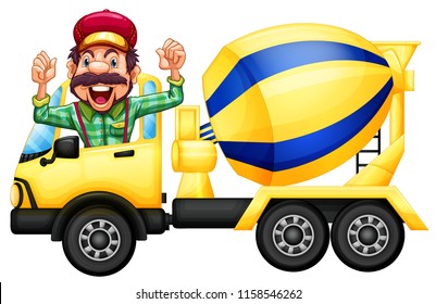 A Cement Truck Driver On White Background Illustration