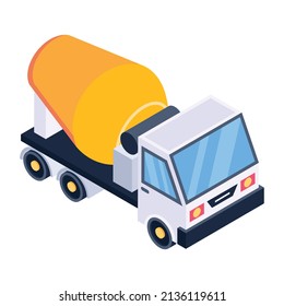 Cement Truck In Editable Isometric Icon Design 

