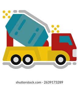 Cement truck Icon in Flat Style. Color Fill