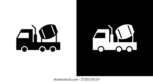 Icono de camión de cemento ilustraciones gráficas planas simples. Vector de silueta blanco y negro
