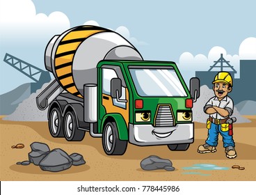 cement truck illustration on construction site