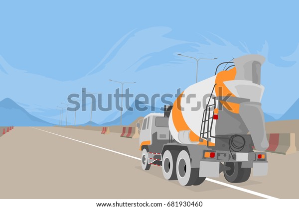 Cement truck scene vector construction and\
transportation\
background