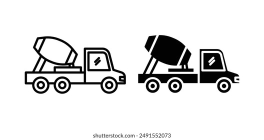Cement truck vector icon set in black color.