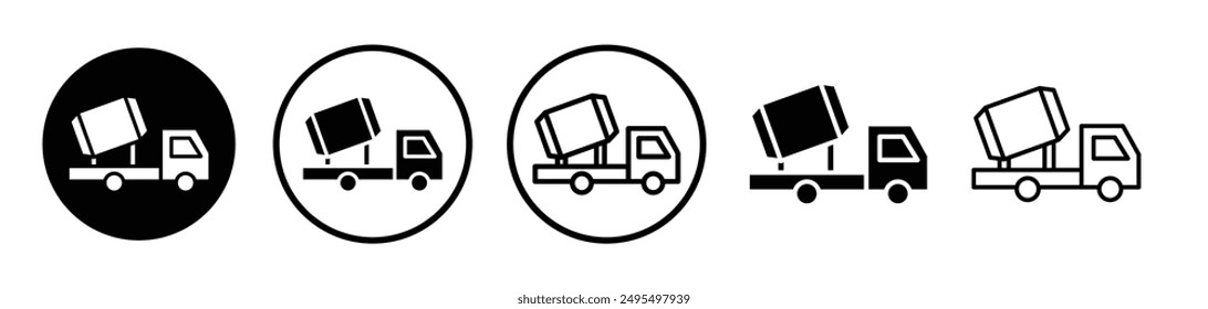 Cement truck vector icon set in black and white color.
