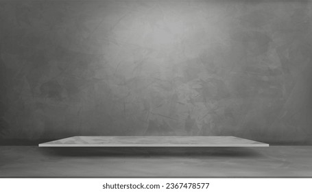 Cement wall Studio grey background, Empty Display room 3D podium with gray Concrete floor texture surface,Vector Backdrop gallery marble studio mockup for cosmetic,Beauty product presentaion