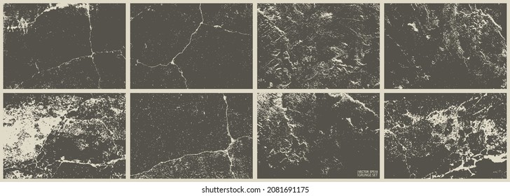 Cement wall texture grunge set. Cement, concrete, plaster wall. Vintage grunge vector backgrounds. Rough grungy textures collection.