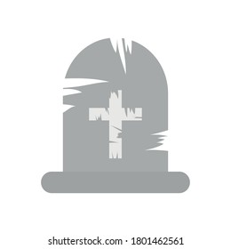 cementery grave with cross over white background, flat style, vector illustration