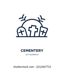 cementery icon from city elements collection. Thin linear cementery, building, cart outline icon isolated on white background. Line vector cementery sign, symbol for web and mobile