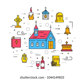 Cemetery art icon. Cemetery classic background. Cemetery illustration concept. 