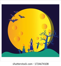 cemetery background halloween, illustration for web and mobile design.