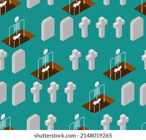 Cemetery background. Skeleton coming out of grave pattern seamless. 
