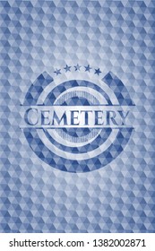 Cemetery blue badge with geometric pattern. Vector Illustration. Detailed.