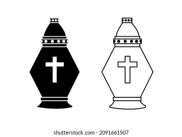 cemetery candle, All Saints' Day lantern- vector illustration. outline and silhouette design