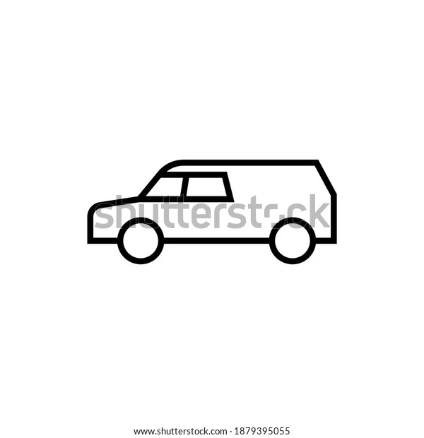cemetery car icon. funeral,\
grave car symbol in flat black line style, isolated on white\
background