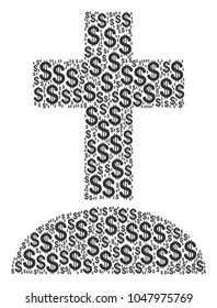 Cemetery collage of american dollars. Vector dollar symbols are organized into cemetery illustration.