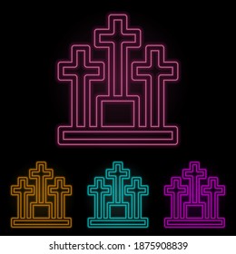 cemetery color neon set. Simple thin line, outline vector of web icons for ui and ux, website or mobile application