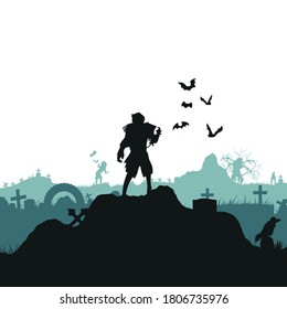 Cemetery concept with monsters, vampires, werewolves, ghosts. Nightmare landscape with dead people. 
halloween. Vector. EPS10