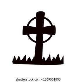 cemetery cross graveyard halloween icon vector illustration design