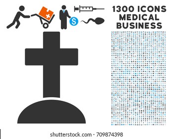 Cemetery Cross grey vector icon with 1300 health care business pictographs. Collection style is flat bicolor light blue and gray pictograms.