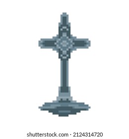 Cemetery cross in pixel art style design