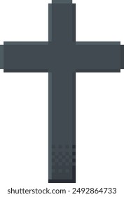Cemetery cross in pixel art style. Vector illustration object for retro video game design.