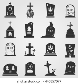 Cemetery crosses and gravestones icons 