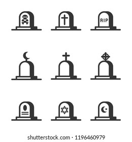 Cemetery crosses and gravestones icons set