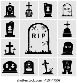 Cemetery crosses and gravestones icons set