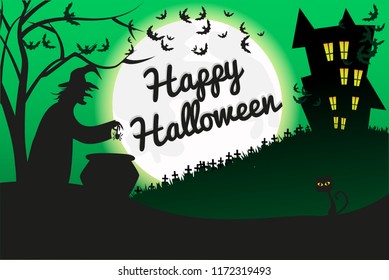 The cemetery in the dark night with yellow full moon, Halloween Horror party advertising concept. design vector illustration with copy space. vector-illustration of happy halloween's day
